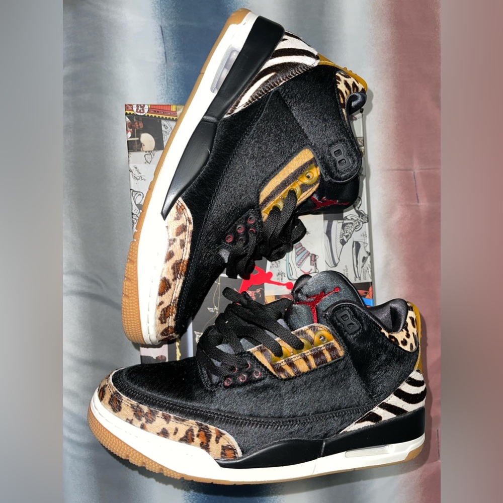 Animal Instinct Jordan 3s.Size 9.5. Colors :Brown , Black , White , Red , Orange
